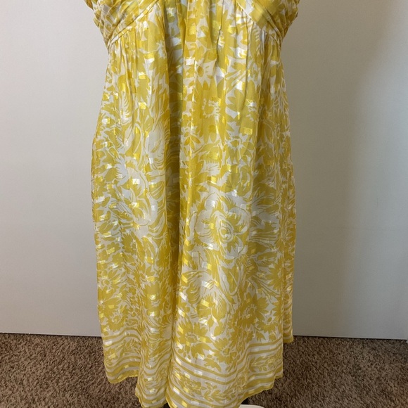 14. Shoshanna Yellow and White Floral Silk Midi Dress Size 12 - Picture 3 of 5